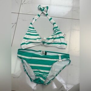 Striped Green and White Bikini Set Size 8